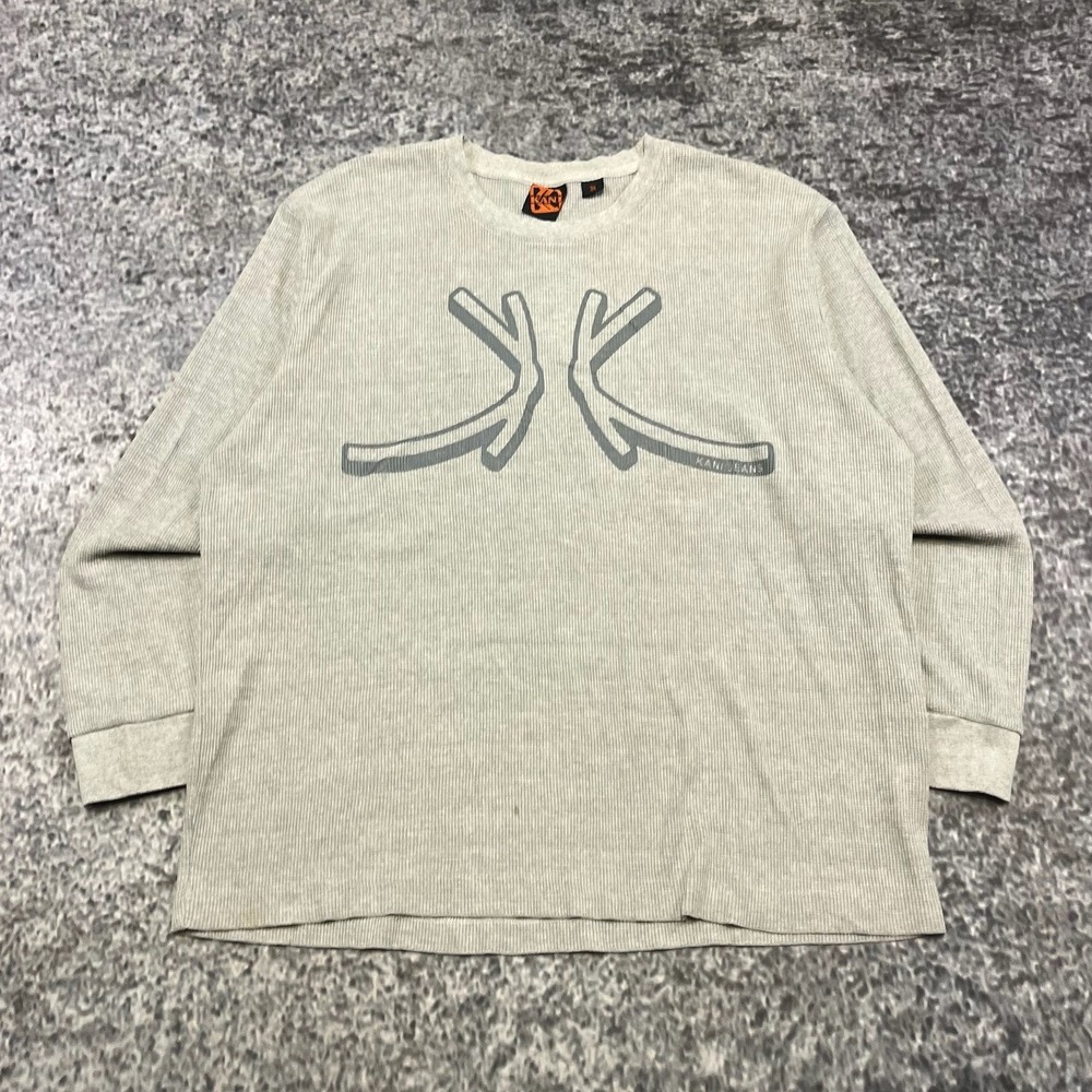 VTG Karl Kani Long Sleeve Shirt Thermal Waffle Knit Mens 3XL Gray Y2K Hip-Hop